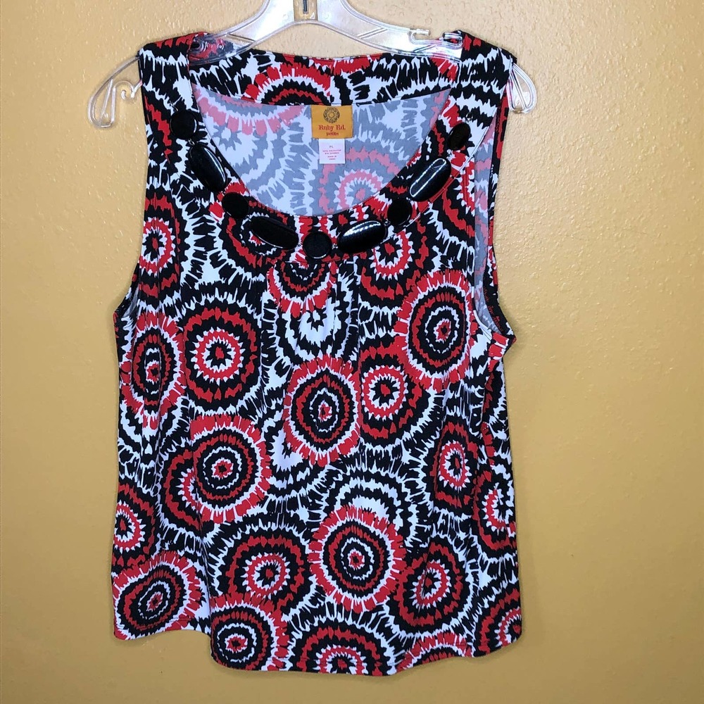 Ruby Rd. Shirt Red Black Sleeveless Top Petite L